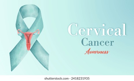 Cervical Cancer Awareness green butterfly web banner for support and health care. Template for Infographics for Websites Magazines. Flat Cancer Awareness Month. Vector illustration.