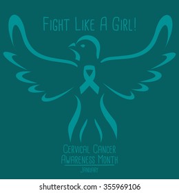 Cervical Cancer Awareness Logo. Vector Illustration.Green Background