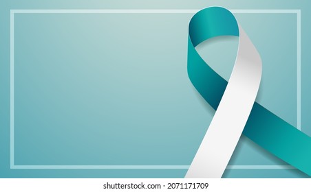 Cervical cancer awareness month banner with teal and white ribbon awareness. Vector illustration.