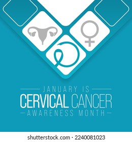 En enero se observa un mes de sensibilización sobre el cáncer de cuello uterino, que se produce con mayor frecuencia en mujeres mayores de 30 años. Ilustración del vector