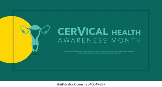 El mes de concienciación sobre el cáncer cervicouterino se observa todos los años en enero. Ocurre con mayor frecuencia en mujeres mayores de 30 años. Diseño de póster de caligrafía de concientización sobre el cáncer cervicouterino. Ilustración vectorial