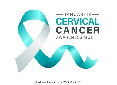 Cervical Cancer Awareness Month with Teal and White Ribbon illustration