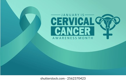 Cervical Cancer Awareness Month. Vector Illustration with teal ribbon, uterus symbol, and bold text highlighting the campaign. 