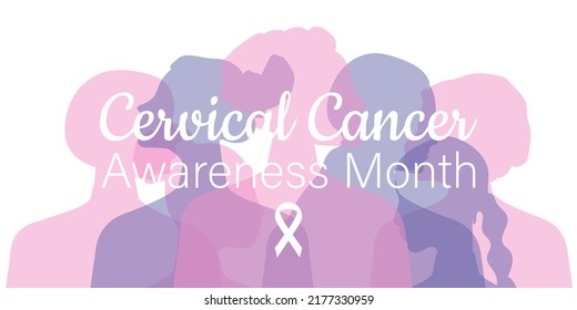 Cervical Cancer Awareness Month. Women of different nationalities and religions together. Horizontal banner with a white background. Vector.