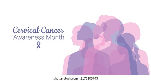 Cervical Cancer Awareness Month. Women of different nationalities and religions together. Horizontal banner with a white background. Vector.