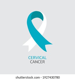 Cervical cancer awareness symbol. Teal and white ribbon, vector illustration.