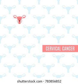Cervical cancer poster with seamless pattern of uterus symbol on white background. Ovarian disease symbol for January awareness month. Medical concept. Vector illustration.