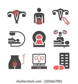 Cervical Cancer. Symptoms, Causes, Treatment. Icons Set. Vector Signs For Web Graphics.