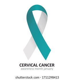 Cervical Cancer Teal White Ribbon Vector