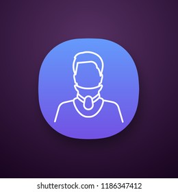 Cervical collar app icon. Neck brace. Medical foam neck support. UI/UX user interface. Orthopedic collar. Cervical spine stabilization. Traumatic head and neck injuries. Vector isolated illustration