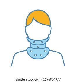 Cervical collar color icon. Neck brace. Medical plastic neck support. Orthopedic collar. Cervical spine stabilization. Traumatic head and neck injuries treatment. Isolated vector illustration svg