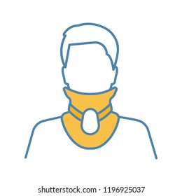 Cervical collar color icon. Neck brace. Medical foam neck support. Orthopedic collar. Cervical spine stabilization. Traumatic head and neck injuries treatment. Isolated vector illustration