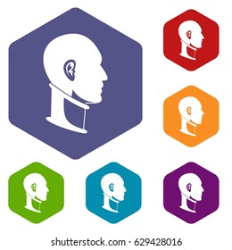 Cervical collar icons set hexagon isolated vector illustration