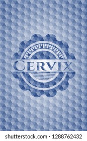 Cervix blue badge with geometric background.