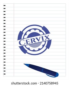 Emblema de Cervix con efecto pluma. Tinta azul. Ilustración vectorial. Detallado. 
