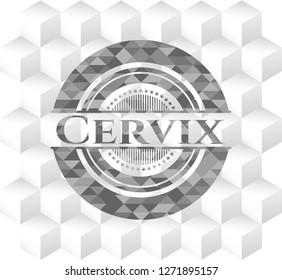 Cervix grey emblem with geometric cube white background
