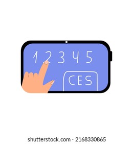 CES concept illustration in flat style. A person makes an assessment in an application on a tablet.