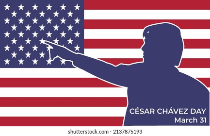 Cesar Chavez Day. Flat style illustration with USA flag ornament. The official national American holiday, celebrated annually. Suitable for poster, banner, background, backdrop.