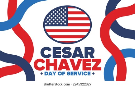 Cesar Chavez Day. Tag des Dienstes und des Lernens. Der offizielle Feiertag in den USA, jährlich in den Vereinigten Staaten gefeiert. Vektorplakat, Banner und Illustration