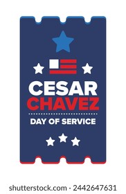 Cesar Chavez Day. Tag des Dienstes und des Lernens. Der offizielle nationale amerikanische Feiertag, der jährlich in den Vereinigten Staaten gefeiert wird. Vektor-Poster, Banner und Illustration