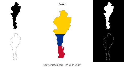 Cesar department outline map set