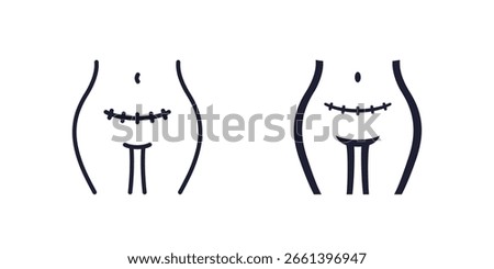 cesarean section icon with scar, line and solid design