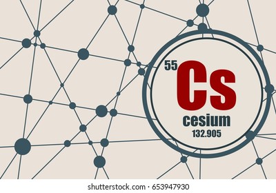 Cesium chemical element. Sign with atomic number and atomic weight. Chemical element of periodic table. Molecule And Communication Background. Connected lines with dots.