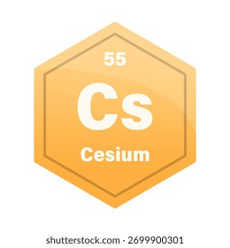 Azulejo de elemento químico de cesio. Número atómico 55. Signo químico Cs. Hexágono de Vector amarillo anaranjado.