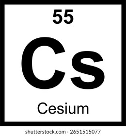 A tabela periódica de elementos de césio (Cs) é ladrilhada. Ícone com número atômico 55. Metal alcalino essencial para a construção de relógios atômicos altamente precisos.