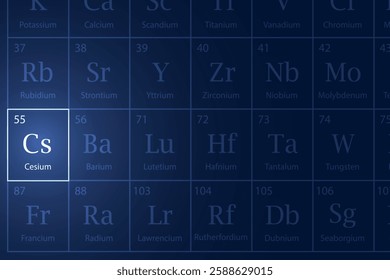 Cesium highlighted element in periodic table with glowing effect