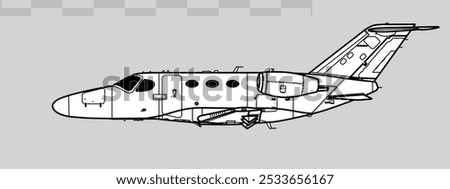 Cessna 510 Citation Mustang. Vector drawing of light business jet aircraft. Side view. Image for illustration and infographics.