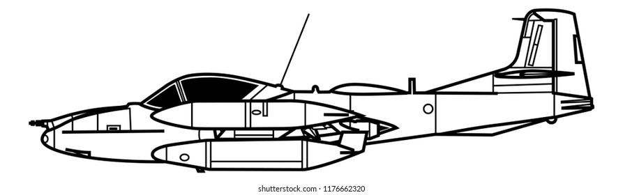 Cessna А-37 DRAGONFLY. Outline Vector Drawing