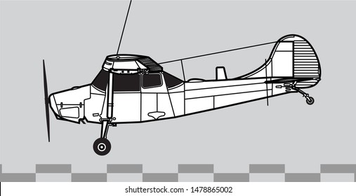 Cessna O-1 Bird Dog. Outline Vector Drawing