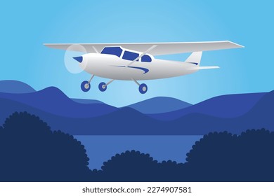 cessna plane flying above clouds cartoon design vector flat modern illustration