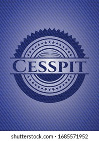 Cesspit emblem with denim high quality background. Vector Illustration. Detailed.