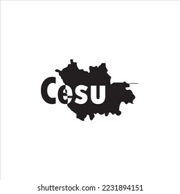 Cesu map and black lettering design on white background