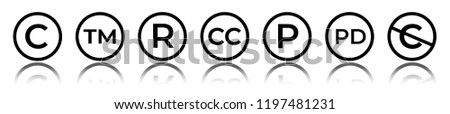 Cet of circular copyright and trademark icons. Right reserved signs.