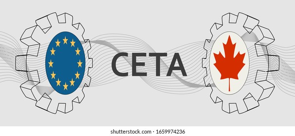 CETA - Comprehensive Economic And Trade Agreement. Europe And Canada Association. Trade Union. Flags Of The European Union And Canada