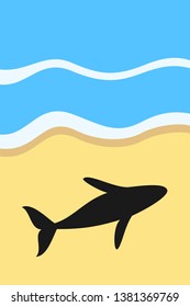 Cetacean Stranding And Beaching - Whale, Fish And Animal Is Dying On Dry Place On The Beach Near Sea And Ocean. Environmental Problem And Danger. Vector Illustration