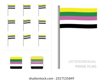 Bandera del Orgullo Ceterosexual ondeando la aplicación de animación Icono Vector
