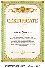 Cetrificate template in tree colors with monochrome ribbon banner at the top. Detailed vintage frame border.