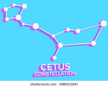 Cetus constellation 3d symbol. Constellation icon in isometric style on blue background. Cluster of stars and galaxies. Vector illustration