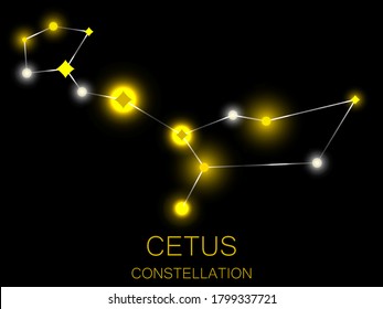 Cetus constellation. Bright yellow stars in the night sky. A cluster of stars in deep space, the universe. Vector illustration