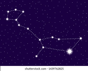 Cetus constellation. Starry night sky. Cluster of stars and galaxies. Deep space. Vector illustration