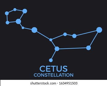 Cetus constellation. Stars in the night sky. Cluster of stars and galaxies. Constellation of blue on a black background. Vector illustration