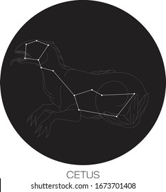 Vector de constelación de cetus en fondo negro