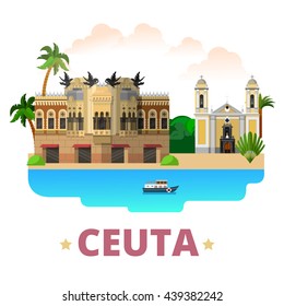 Ceuta country design template. Flat cartoon style historic sight showplace web site vector illustration. World vacation travel sightseeing Africa African collection. House of the Dragons Cathedral.