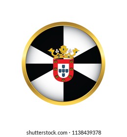 Ceuta flag button, Golden on a white background,flag of Ceuta Round badge or icon isolated. Vector illustration.