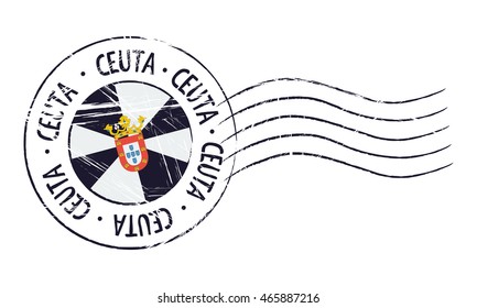 Ceuta grunge postal stamp and flag on white background