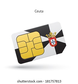 Ceuta mobile phone sim card with flag. Vector illustration.